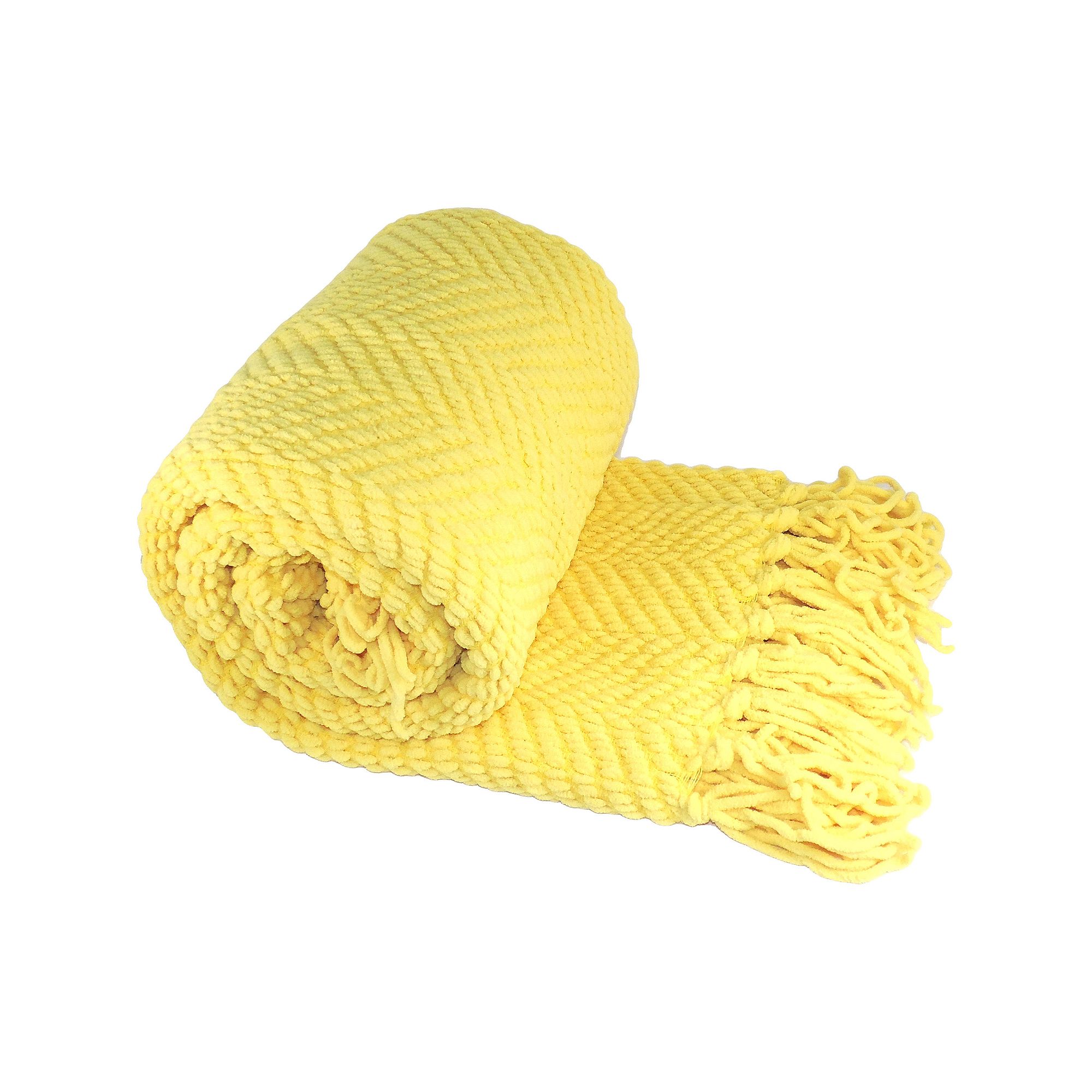 Serenta Knitted Tweed Tassel Throw, Yellow Yellow