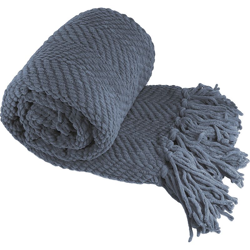 Knitted Tweed Throw, Blue