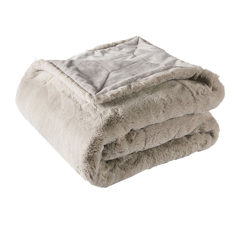 Heavy Faux Fur Throw, Beig/Green