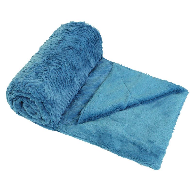 Herringbone Faux Fur Throw, Blue