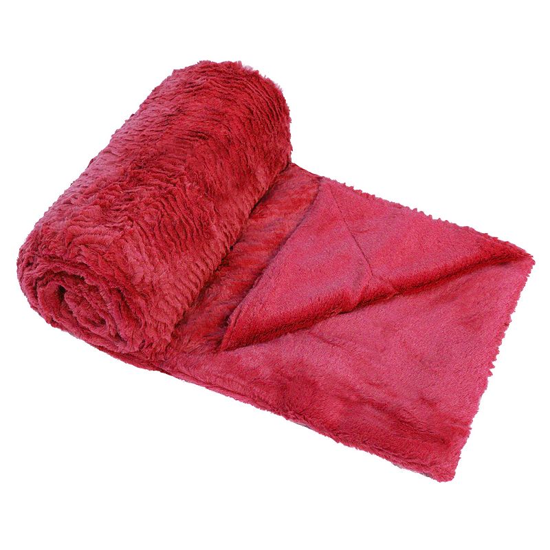 Herringbone Faux Fur Throw, Red