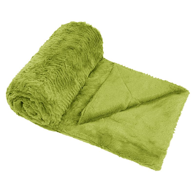 Herringbone Faux Fur Throw, Green