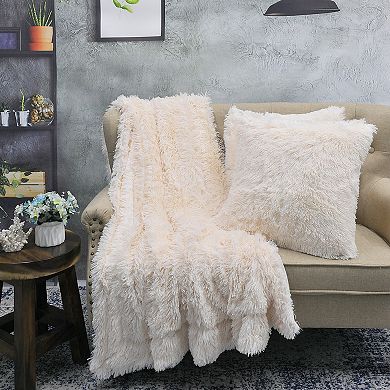 Shaggy Faux Fur Throw with 2 Pillow Shell Set