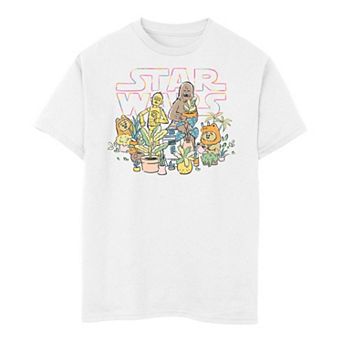 Boys 8-20 Star Wars C-3PO & Chewbacca Ewoks Plant Doodle Tee