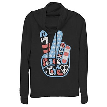 Juniors' Americana Love Peace and Freedom Flag Cowlneck Pullover