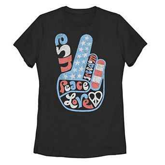 Juniors' Love, Peace and Freedom Flag Graphic Tee
