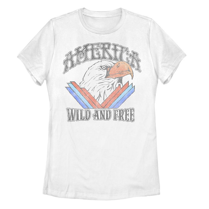 Juniors Wild and Free Bald Eagle America Tee, Girls, Size: Small, White