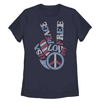 Juniors' USA Free Love Peace Sign Tee