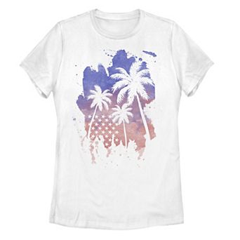 Juniors' Palm Tree American Flag Silhouette Tee