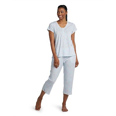 Women s Miss Elaine Essentials Soft Knit Short Sleeve Pajama Top Cropped Pajama Pants Sleep Set