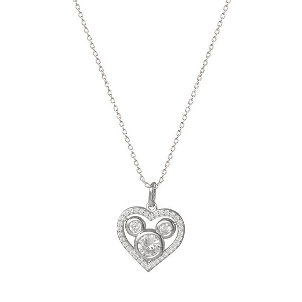 Kids Disney s Mickey Mouse Cubic Zirconia Heart Pendant Necklace