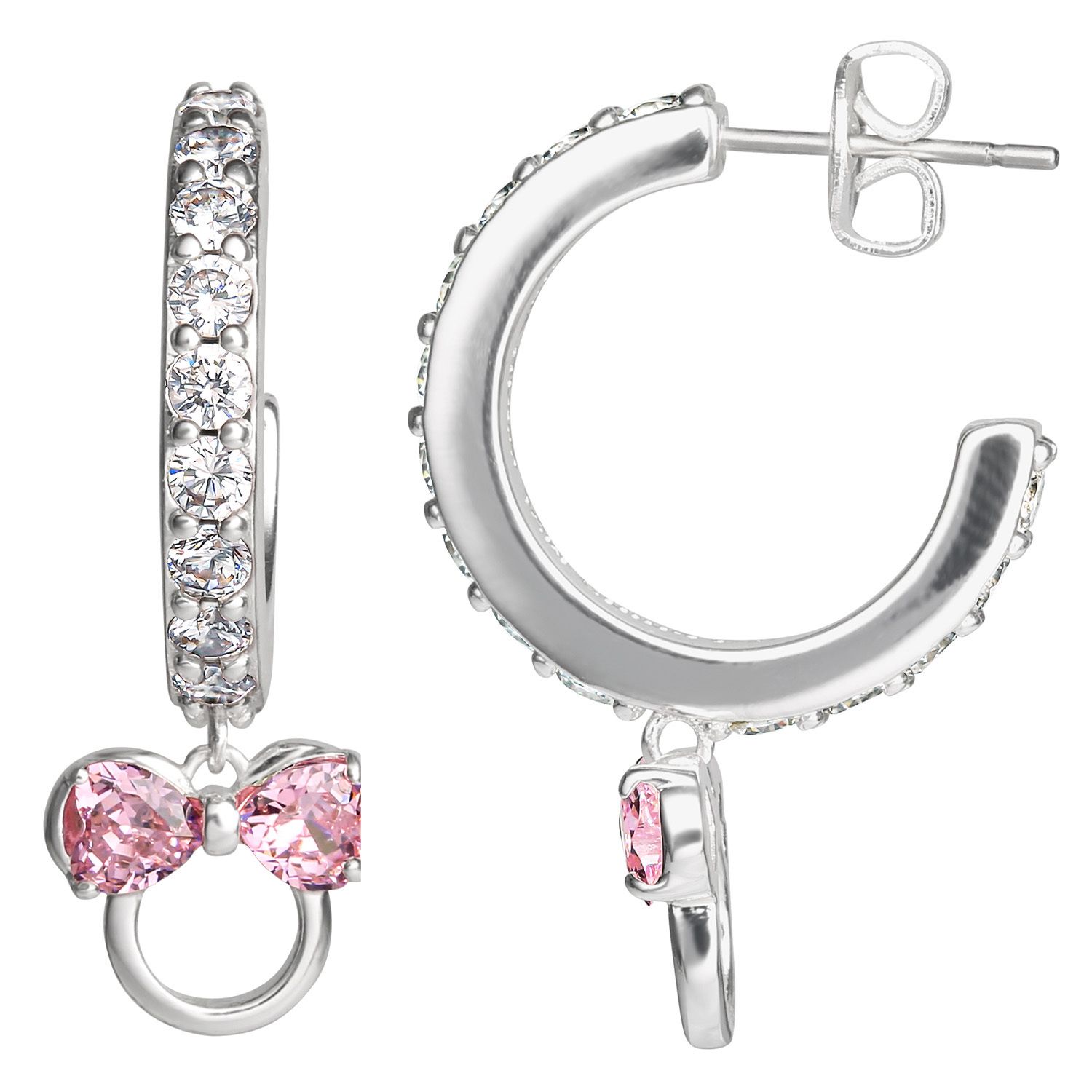 Image for Disney s Minnie Mouse Pink & Clear Cubic Zirconia C-Hoop Drop Earrings at Kohl's.