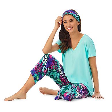 Women's Cuddl Duds® 3-Piece Pajama Top, Pajama Capri Pants & Headband Sleep Set 