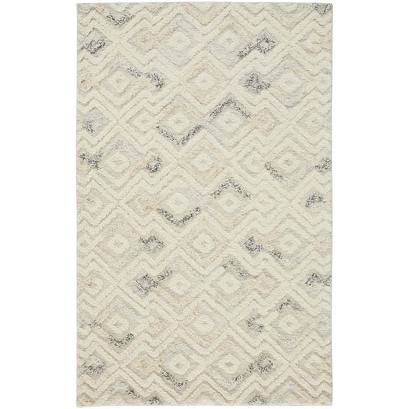 Weave & Wander Elika Moroccan Diamond Wool Tufted Rug, Beig/Green, 8X10 Ft