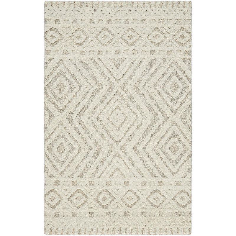 Weave & Wander Elika Moroccan Diamond Wool Rug, Beig/Green, 8X10 Ft