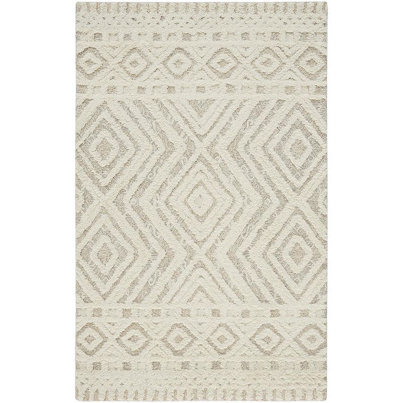 Weave & Wander Elika Moroccan Diamond Wool Rug, Beig/Green, 8X10 Ft