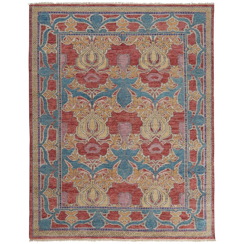 Weave & Wander Bennet Luxe Wool Arts and Crafts Rug, Blue, 5.5X8.5 Ft