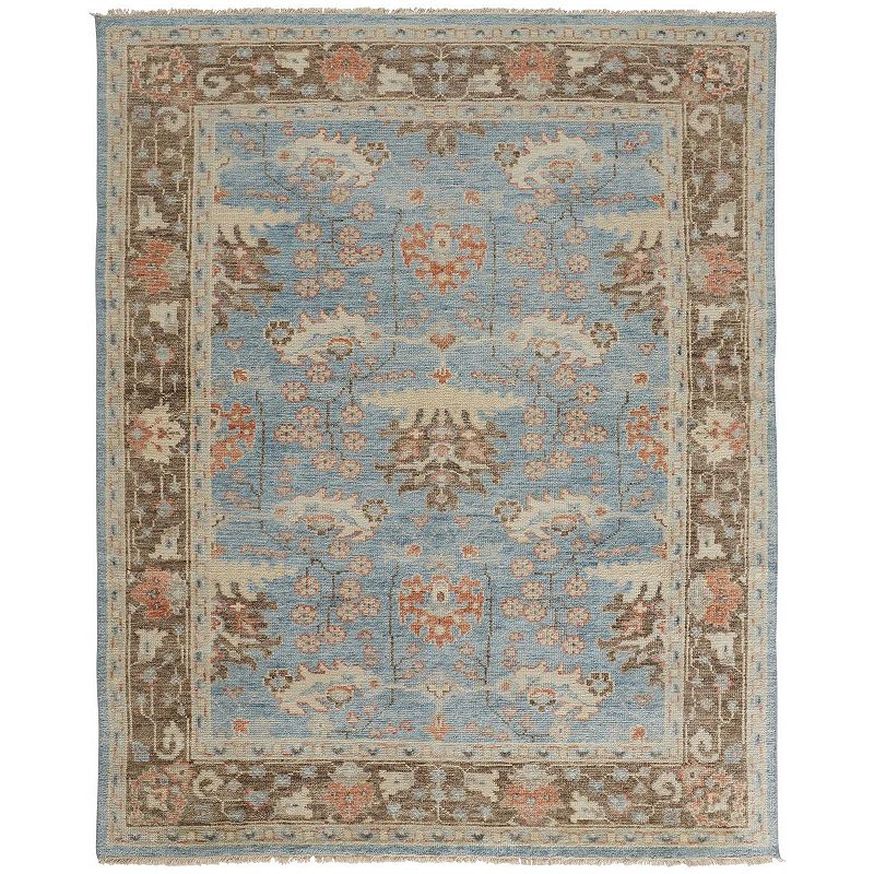 Weave & Wander Bennet Luxury Ornamental Floral Wool Rug, Blue, 8X10 Ft