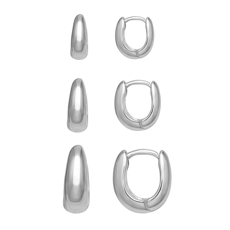 Aurielle 3-Pair Fine Silver Plated Graduated Hoop Earring Set, Womens, Gre
