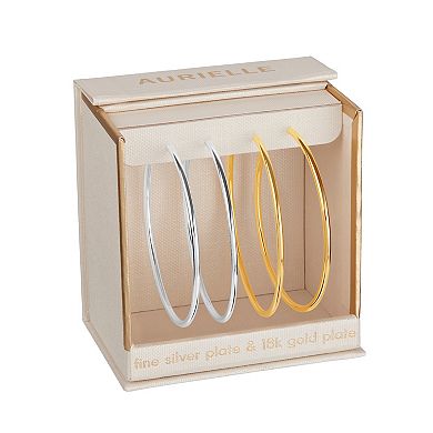 Aurielle Fine Silver Plated & 18k Gold Flash Plated Tube Hoop Earring Set