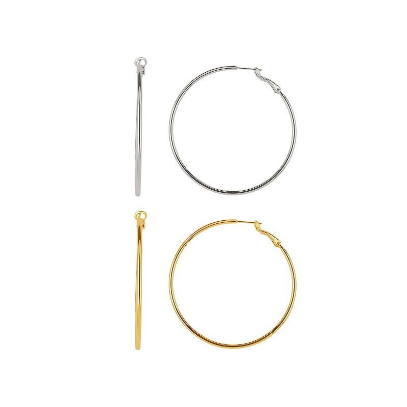 Aurielle Fine Silver Plated & 18k Gold Flash Plated Tube Hoop Earring Set, 