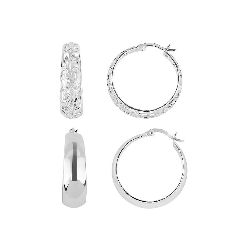 Aurielle Fine Silver Plated Graduated & Filigree Vine Duo Earring Set, Wome