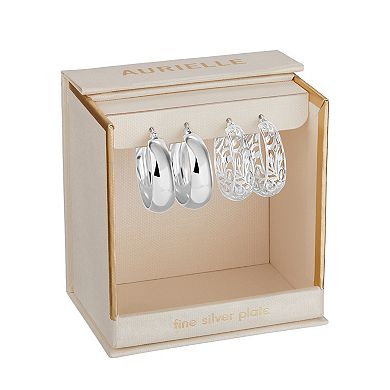 Aurielle Fine Silver Plated Graduated & Filigree Vine Duo Earring Set