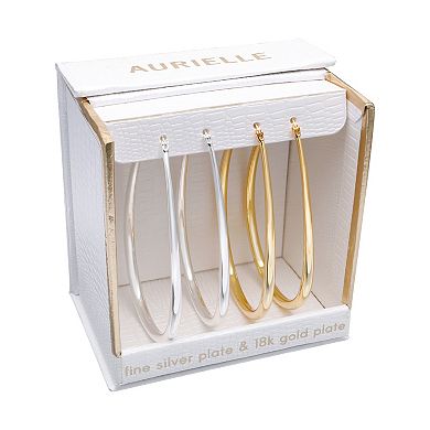 Aurielle Fine Silver Plated & 18k Gold Flash Plated Oval Hoop Duo Earring Set