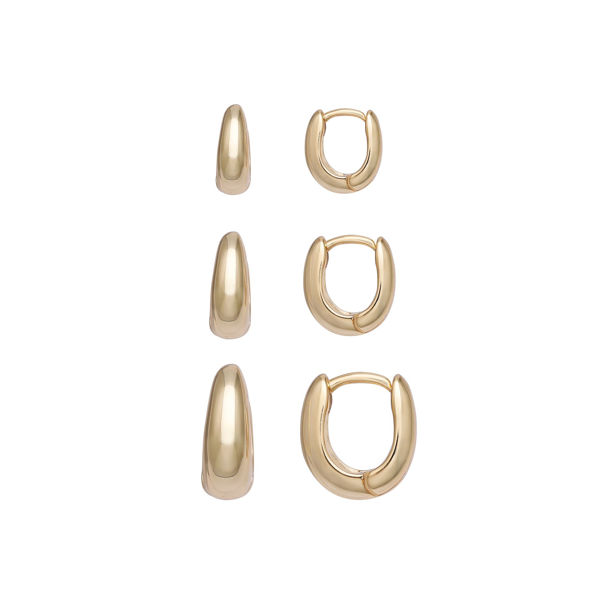 Aurielle 18k Gold Flash Plated Graduated Huggie Hoop Triple Earring Set, Wo