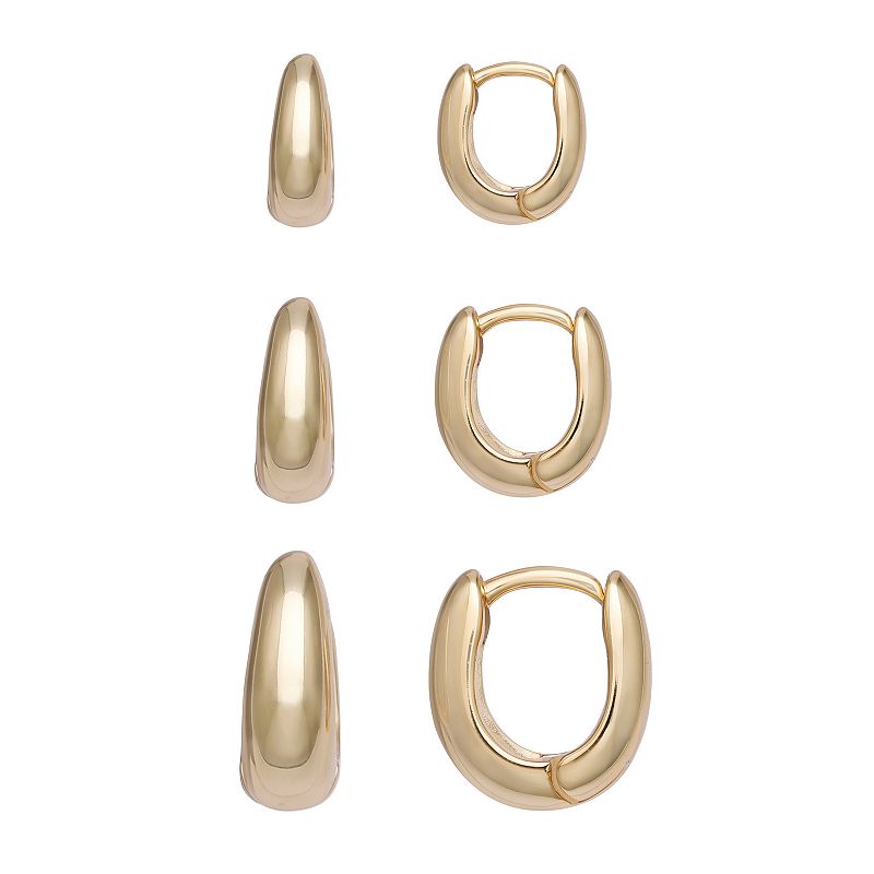 Aurielle 18k Gold Flash Plated Graduated Huggie Hoop Triple Earring Set, Wo