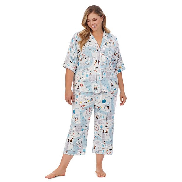 Plus Size Cuddl Duds Cozy Short Sleeve Pajama Shirt Cropped