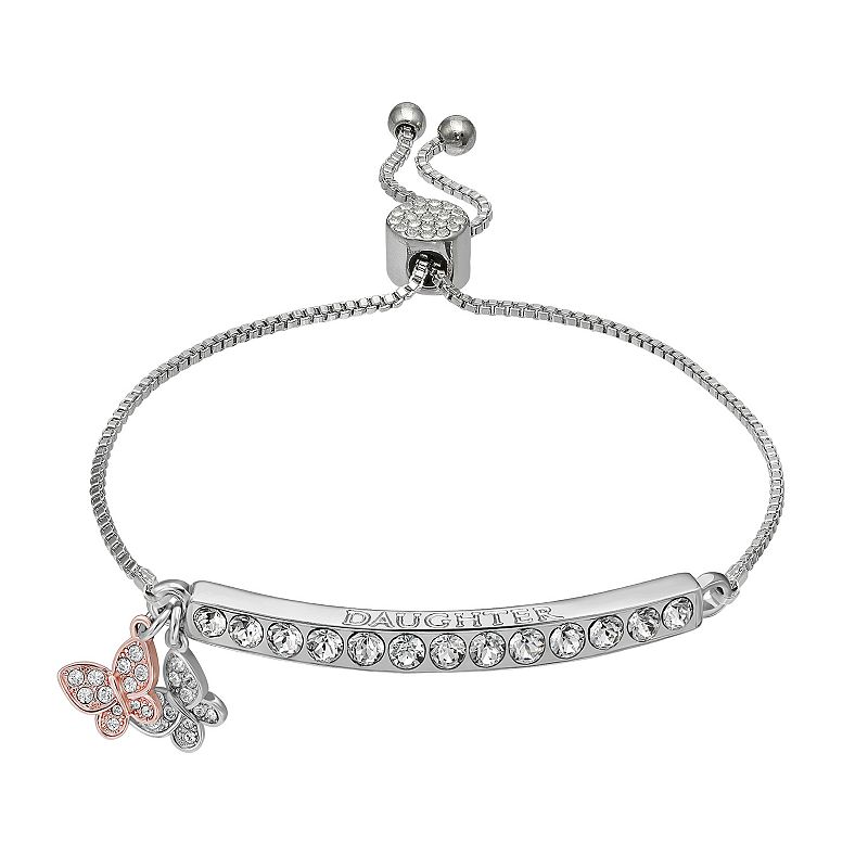 Brilliance Fine Silver Plated DAUGTHER Crystal Bar Bracelet, Womens, 