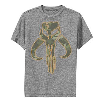 Boys 8-20 Star Wars The Mandalorian Mythosaur Skull Orange Lined Camo Tee