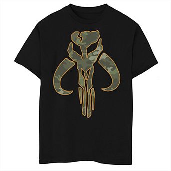 Boys 8-20 Star Wars The Mandalorian Mythosaur Skull Orange Lined Camo Tee