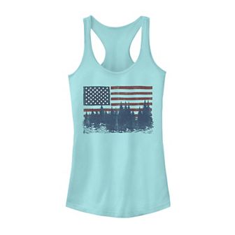 Juniors' Americana Flag and Forest Silhouette Tank Top