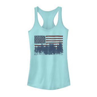 Juniors' Americana Flag and Forest Silhouette Tank Top