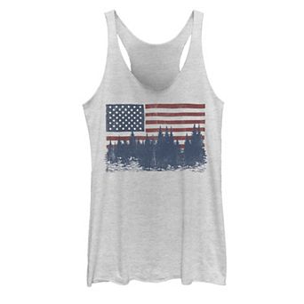 Juniors' Americana Flag and Forest Silhouette Tank Top