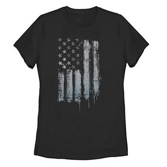 Juniors' Rustic American Flag Paint Drip Tee
