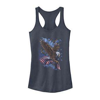 Juniors' Flying Eagles with American Flag Tank Top
