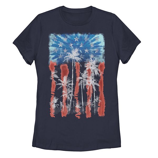 Juniors' Palm Tree American Flag Tee