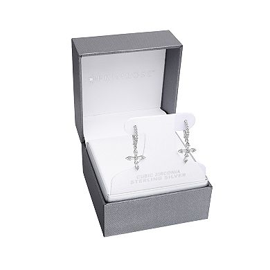 PRIMROSE Sterling Silver Cubic Zirconia Beaded Baguette Drop Cross Earrings