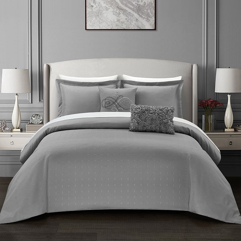 Chic Home Emery Comforter Set with Coordinating Pillows, Grey, Queen