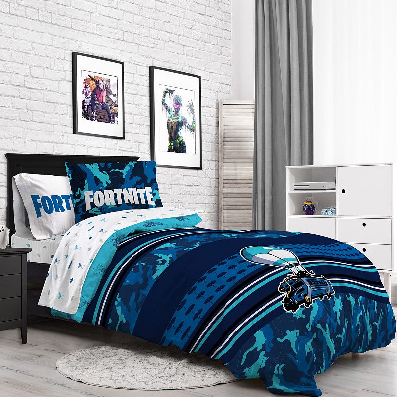 Fortnite Battle Bus Bed Set, Multicolor, Queen