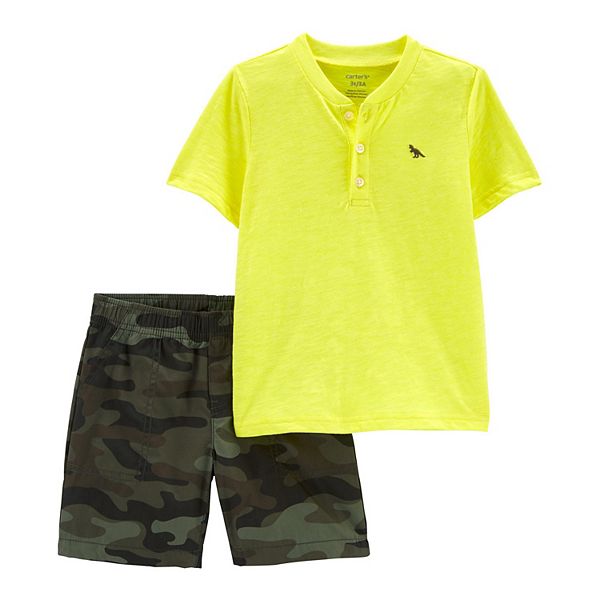 Toddler Boy Carter's Dino Henley Tee & Camo Print Shorts Set