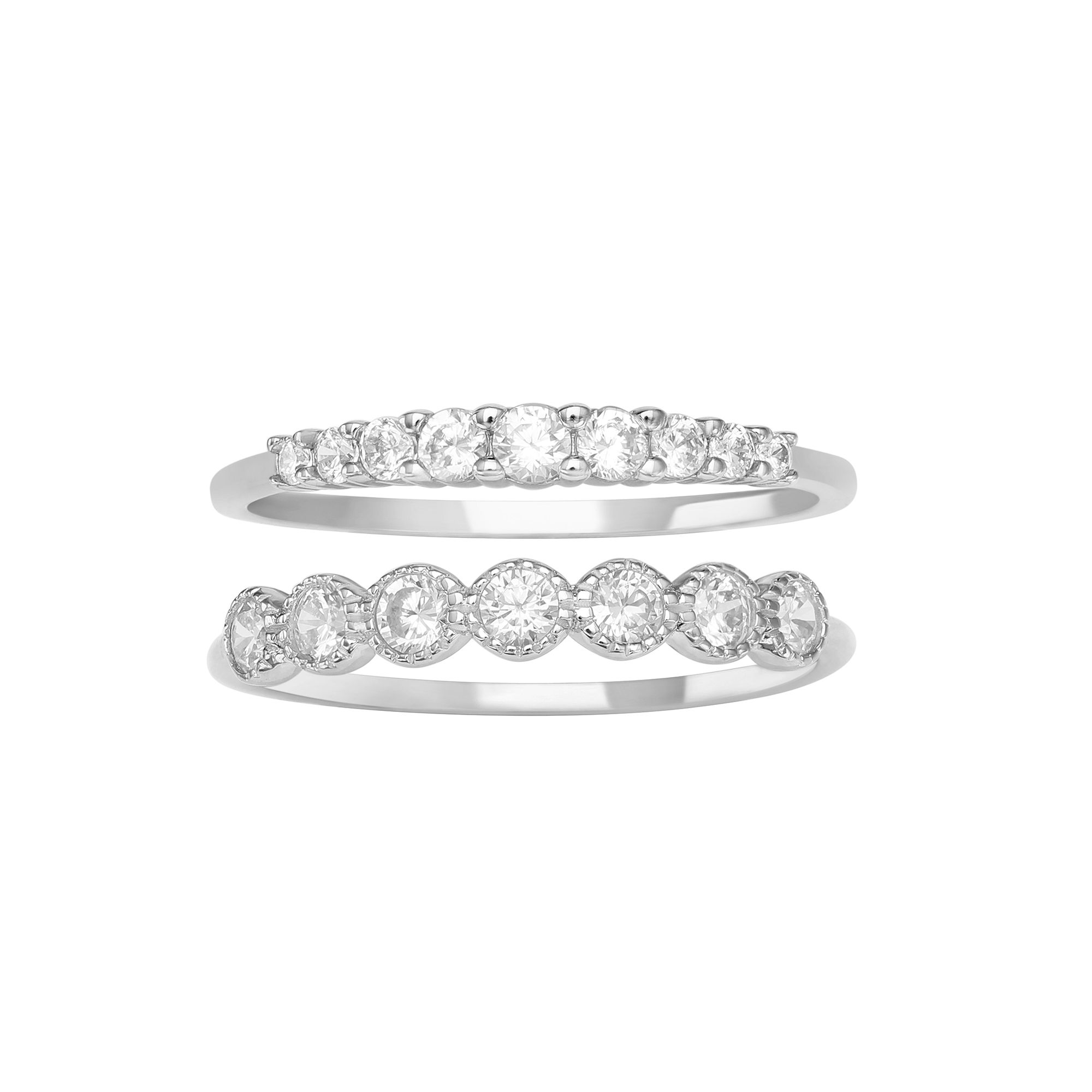 PRIMROSE Sterling Silver Cubic Zirconia Studded Two Ring Set, Womens, Size