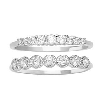 PRIMROSE Sterling Silver Cubic Zirconia Studded Two Ring Set