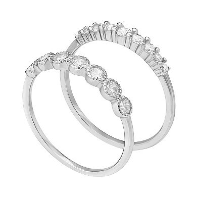 PRIMROSE Sterling Silver Cubic Zirconia Studded Two Ring Set