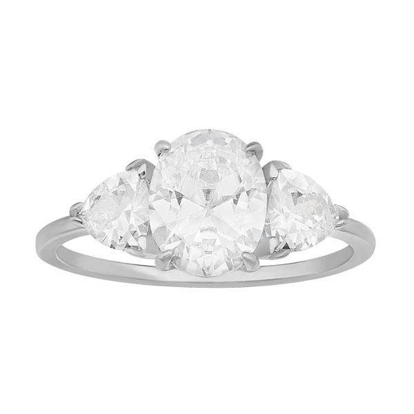Sterling Silver Cubic Zirconia Oval Cubic Zirconia Cluster Ring