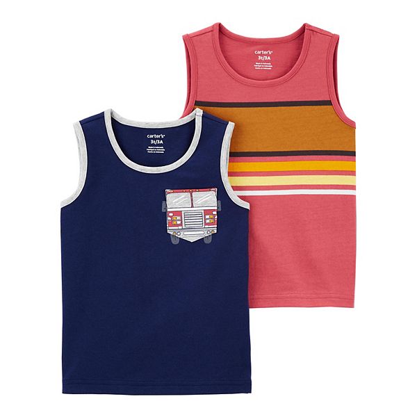 Toddler Boy Carter's 2Pack Firetruck & Striped Tank Tops
