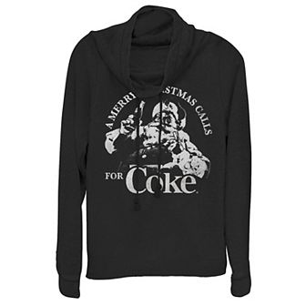 Juniors' Coca-Cola A Merry Christmas Calls For A Coke Cowlneck Graphic Lightweight Long Sleeve